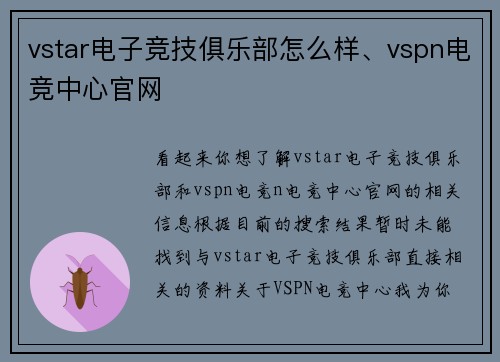 vstar电子竞技俱乐部怎么样、vspn电竞中心官网
